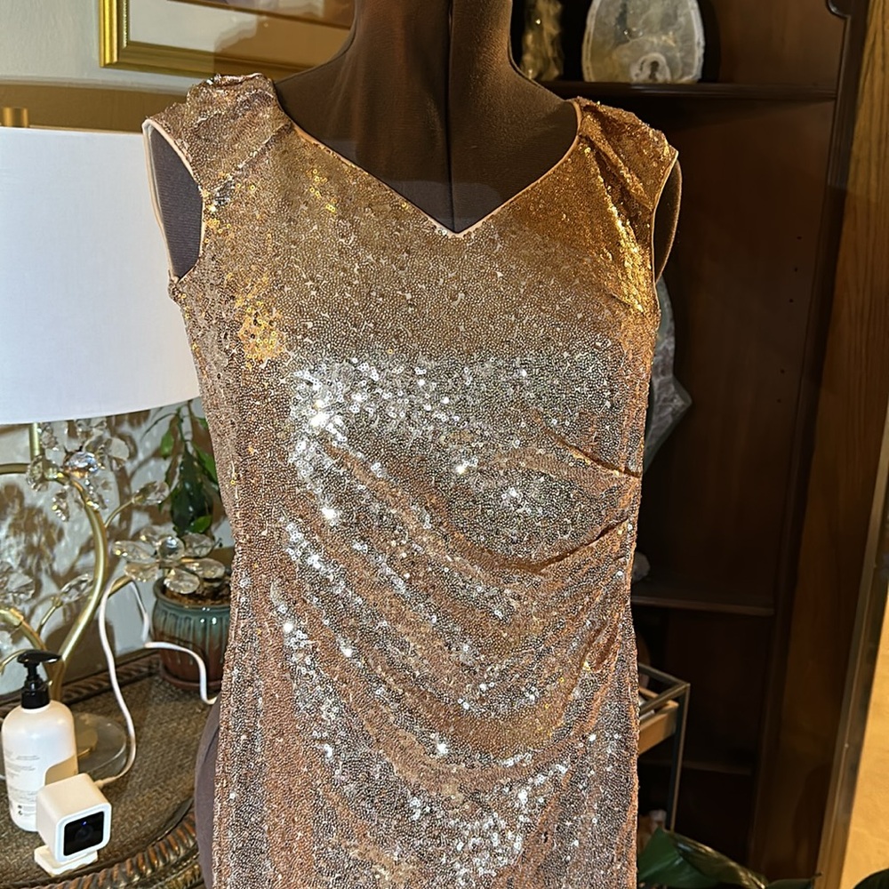 Rose Gold Sequin Full Length Gown. City Goddess London size 4 XS/S